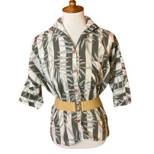 Vtg 80s tropical leaves & stripes button down Shirt